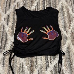 Black Crop Tank with colorful Handprint Graphics